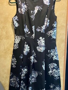 SD Collection Black Dress with Blue Floral Pattern
